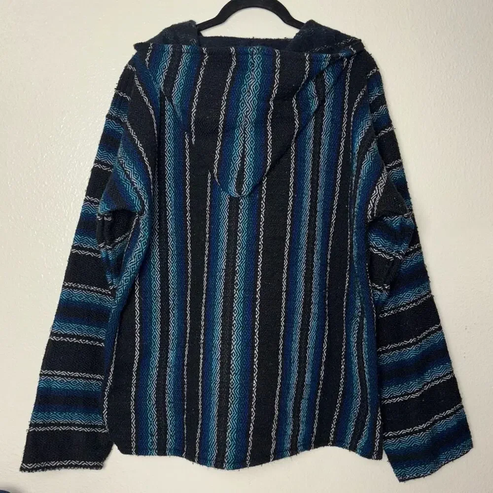DELMEX Baja Hoodie Sweater unisex medium black/blue relaxed fit hippie